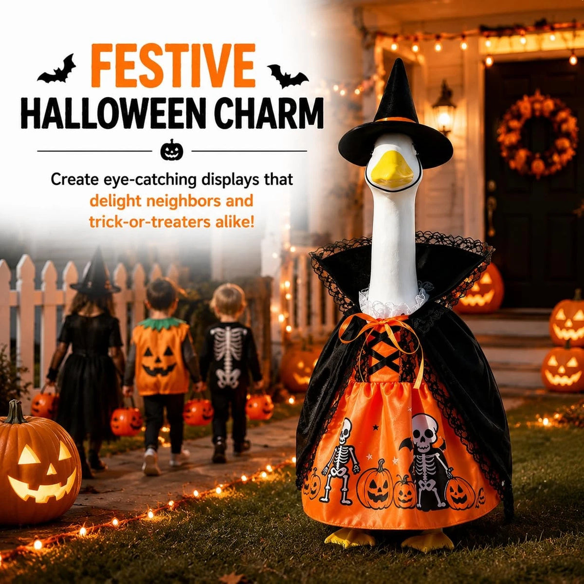 STONESTAR Witch Porch Goose Outfit Lawn Statue