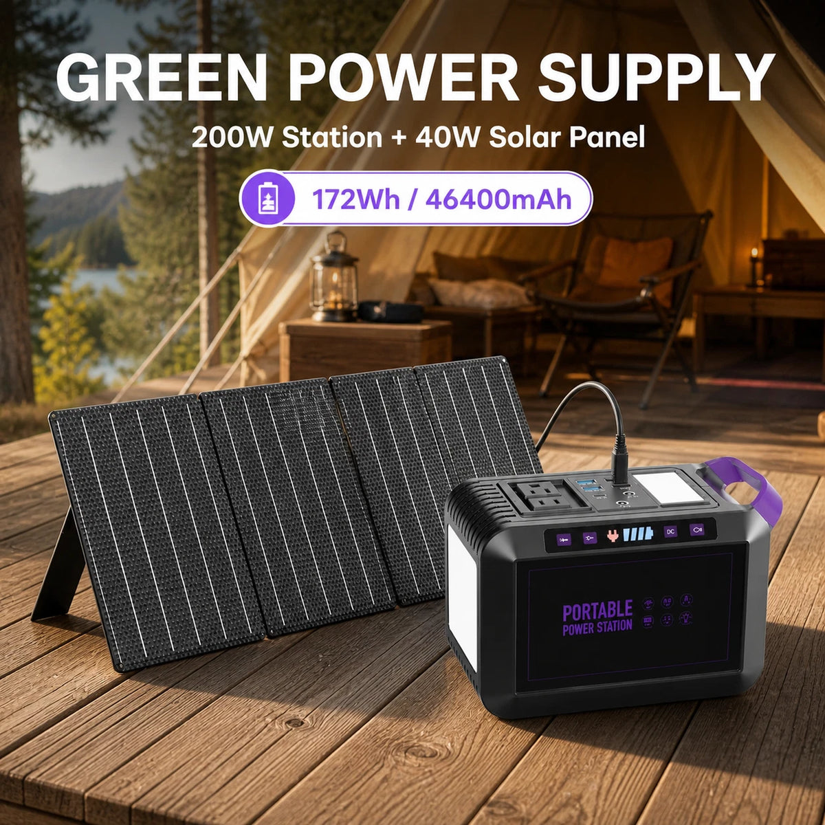 172Wh Solar Generator with 40W Panel Kit Portable Power Station 270W Peak Camp