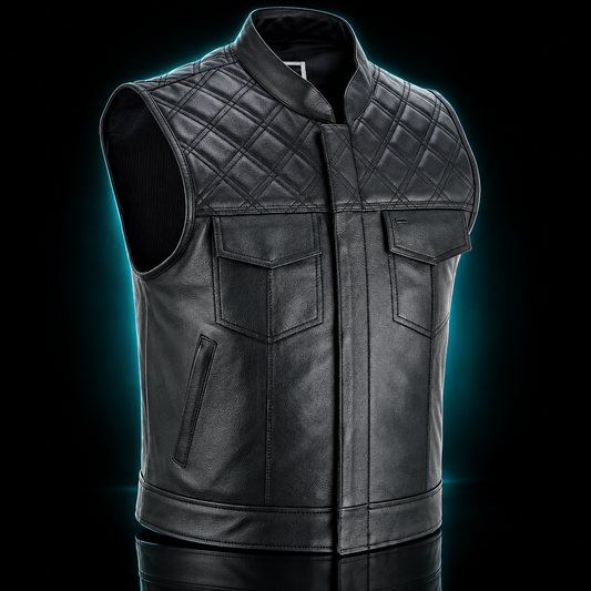 Biker cowl leather cowl leather vest club vest rocker vest men's chopper motorcycle
