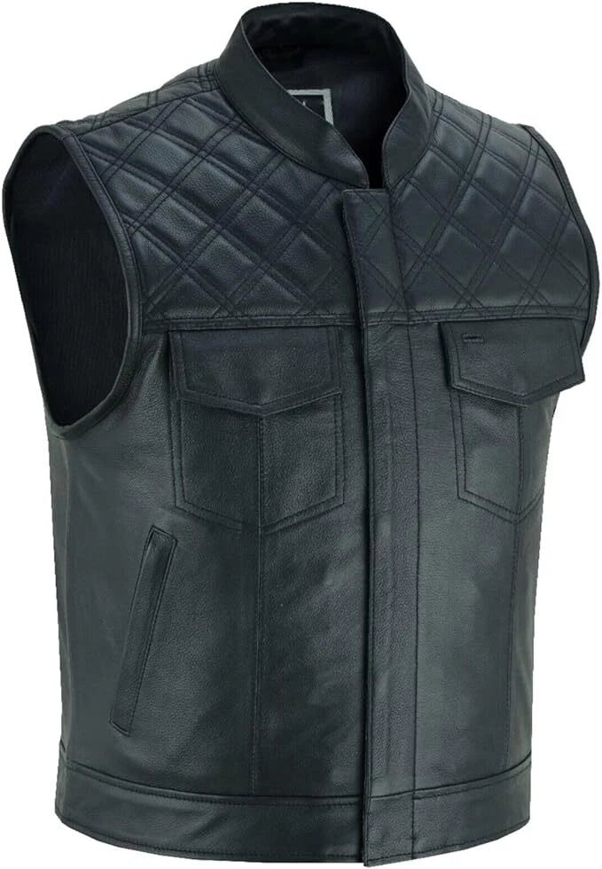 Biker cowl leather cowl leather vest club vest rocker vest men's chopper motorcycle