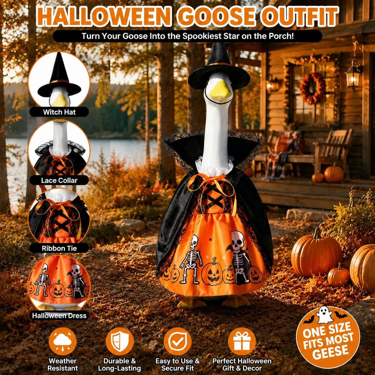 STONESTAR Witch Porch Goose Outfit Lawn Statue